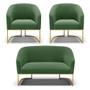 Imagem de Namoradeira e 2 Poltronas Industrial Dourado Stella Suede Verde D03 - D'Rossi