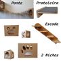 Imagem de Nicho Gato - Kit Nicho para Gatos - 5 peças =  2 Nichos + 1 Prateleira + 1 Escada + 1Ponte Gato em Mdf 15mm