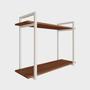 Imagem de Nicho Sala Com Prateleira Dupla Amêndoa Mdf 80Cm Base Branca