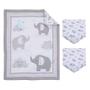 Imagem de NoJo Elephant Stroll Dream Big Clouds & Stars com Chevron Border 3Piece Berçário Mini Berço Bedding Set - Edredom, & Dois Mini Lençóis de Berço Instalados, Cinza, Branco, Carvão, Azul