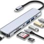 Imagem de Novo Adaptador Hub 4K Tipo C Multifuncional 7 Em 1 Para HDMI/ USB/SD Card Compacto e Portátil Cor Cinza - Envio Imediato