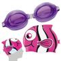 Imagem de Oculos de Natacao Infantil Roxo + Touca de Peixinho Rosa  Mor 