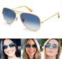 Imagem de Óculos De Sol Aviador Clássico Feminino Masculino Dourado Azul Degrade Casual Proteção UV400