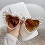 Imagem de Óculos De Sol Feminino Luxuoso Cintilante Pérola Coração Bling Casual Lentes Finas De Sol