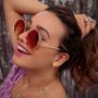 Imagem de Óculos de Sol Feminino Redondo com Glitter Proteção UV400 Ouro