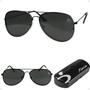 Imagem de oculos feminino sol aviador inoxidável preto aço original moda masculina presente casual qualidade premium lente preta
