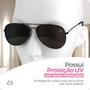 Imagem de oculos feminino sol aviador inoxidável preto aço original moda masculina presente casual qualidade premium lente preta