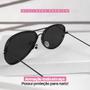 Imagem de oculos feminino sol aviador inoxidável preto aço original moda masculina presente casual qualidade premium lente preta