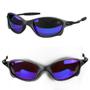 Imagem de oculos sol azul praia lupa preto metal proteção uv + case original casual aste metal lente espelhada