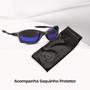 Imagem de Oculos Sol Azul Praia Proteção UV Preto Metal Lupa + Case original lente espelhada casual presente estiloso qualidade premium aste metal