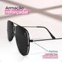 Imagem de oculos sol feminino aviador preto aço case + inoxidavel armação preta lente preta casual original