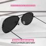 Imagem de oculos sol feminino aviator aço inoxidavel preto + case presente armação preta qualidade premium