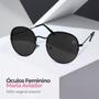 Imagem de oculos sol feminino casual preto aço inoxidavel praia + case presente armação preta qualidade premium moda lente preta