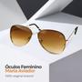 Imagem de oculos sol feminino marrom aviador aço inoxidavel + case armação dourada presente casual orginal