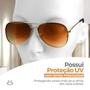 Imagem de oculos sol feminino marrom aviador aço inoxidavel + case armação dourada presente casual orginal