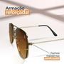 Imagem de oculos sol feminino marrom aviador aço inoxidavel + case presente casual lente marrom moda masculina