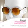 Imagem de Oculos Sol Feminino Redondo Original Proteção UV400 Hastes Metal Banhado