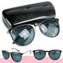 Imagem de Oculos sol feminino redondo protecao uv preto acetato + case estiloso moda verão praia presente sol