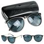 Imagem de oculos sol feminino vintage preto redondo + case exclusivo moda estiloso qualidade premium original