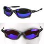 Imagem de oculos sol metal lupa preto azul proteção uv praia + case personalizavel estiloso aste metal casual