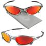 Imagem de oculos sol prata lupa masculino proteção uv metal + case praia todo metal qualidade premium estiloso