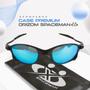 Imagem de Oculos sol preto azul lupa proteção uv masculino + case qualidade premium lente azul espelhada