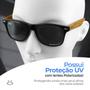 Imagem de oculos sol proteção uv masculino verão praia casual + case preto vintage haste madeira presente