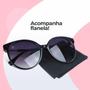 Imagem de Oculos Sol Proteção Uv Vintage Feminino Preto Redondo + Case