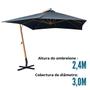 Imagem de Ombrelone Lateral Suspenso Estrutura Madeira 3m Gigante Manivela Jardim Preto Importway Iwoblm-300