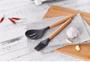 Imagem de onjunto de utensílios de cozinha, kit de silicone com espátula e cabo de madeira PRETO