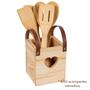 Imagem de Organizador porta talher para facas garfos e colher  madeira pinus com alça de couro detalhe coração