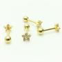 Imagem de Ouro 18k Piercing Flor Estrela com Pedras Reto Cartilagem Tragus Orelha CO110K045.