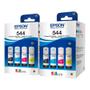 Imagem de Pack 08 tintas T544 CMYK para impressora jato de tinta L3150, L3110, L5190, L3250, L3210, L5290, L5590