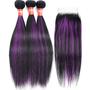 Imagem de Pacotes de cabelo e fecho haha P1b/Purple Highlight Ombre Straight