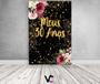 Imagem de Painel De Festa 3d Vertical 1,50 x 2,20 - Fundo Preto Flores Efeito Brilhos Meus 30 Anos Dourado 034