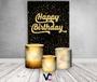 Imagem de Painel De Festa 3d Vertical + Trio De Capa Cilindro - Happy Birthday Confetes Dourados Fundo Preto 014