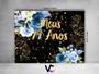 Imagem de Painel de Festa Horizontal 1,55 X 1,20 - Meus 79 Anos Floral Azul Efeito Brilhos Dourado 110