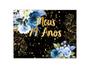 Imagem de Painel de Festa Horizontal 1,55 X 1,20 - Meus 79 Anos Floral Azul Efeito Brilhos Dourado 110