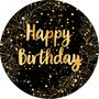 Imagem de Painel De Festa Redondo 1,50x1,50 - Fundo Preto Folhagens Efeito Brilhos Happy Birthday Dourado 116