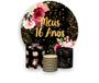 Imagem de Painel De Festa Redondo 1,50x1,50 + Trio De Capas Cilindro - Fundo Preto Flores Efeito Brilhos Meus 16 Anos Dourado 017