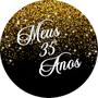 Imagem de Painel De Festa Redondo 1,5x1,5 - Fundo Preto Efeito Glitter e Brilho Dourado Meus 35 Anos 114