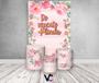Imagem de Painel De Festa Vertical 1,50 x 2,20 + Trio De Capas Cilindro - De Repente Mais Linda Dourado Floral Rosa 020