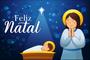Imagem de Painel de Lona Feliz Natal Menino Jesus e Maria Estrelas e Luzes