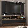 Imagem de painel rack tv 50 polegadas para sala de estar 3 portas pé palito 160 cm altura 65 cm marrom e preto