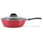 Imagem de Panela Frigideira Wok Vermelha Antiaderente Pro-flon com Tampa 24cm 2,3 Litros Garlic Brinox