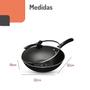 Imagem de Panela Preta Wok Aluminio Teflon 32cm 5l Antiaderente Grande Com Tampa de Vidro