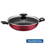 Imagem de Panela Wok Tramontina Antiaderente Grande Funda 28cm 3,3 Litros Loreto Vermelha Com Tampa de Vidro