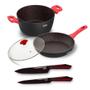 Imagem de Panelas iChef Home Sauté Grand, Family Size e Tampa de Vidro 24cm Vermelha com Kit com 2 Facas Red  Ichef