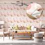 Imagem de Papel de Parede Adesivo Abstrato Branco Rosa Dourado Bolas Círculos Moderno Quarto Sala de Estar