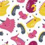 Imagem de Papel De Parede Adesivo Dinossauros Rosa Amarelo E Cinza 3M